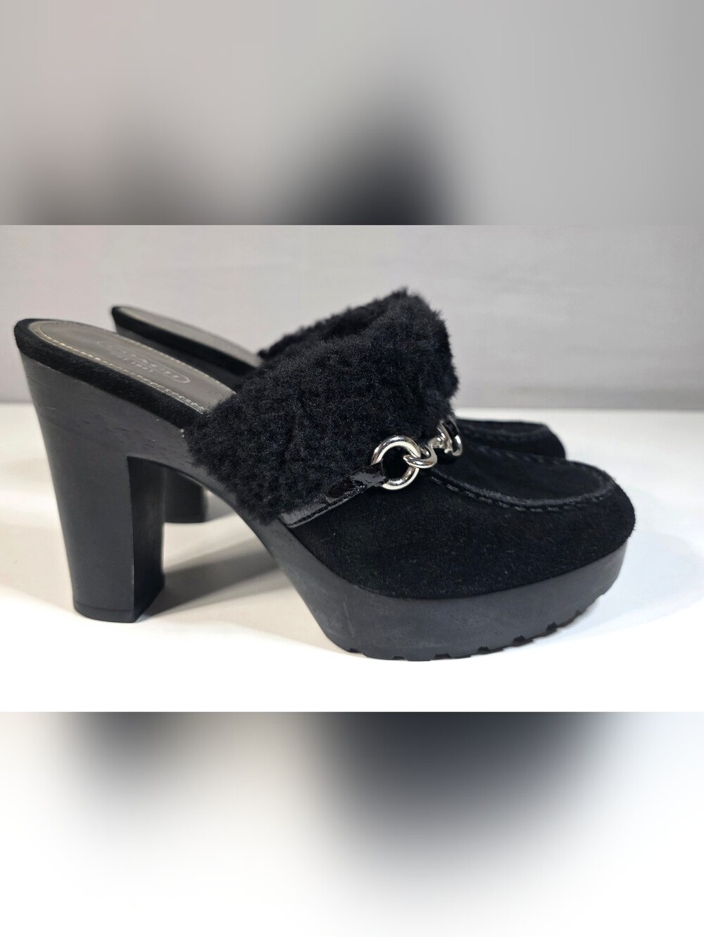 Coach Idyle Vintage Suede & Shearling Platform Mules/Clogs Size 8.5B